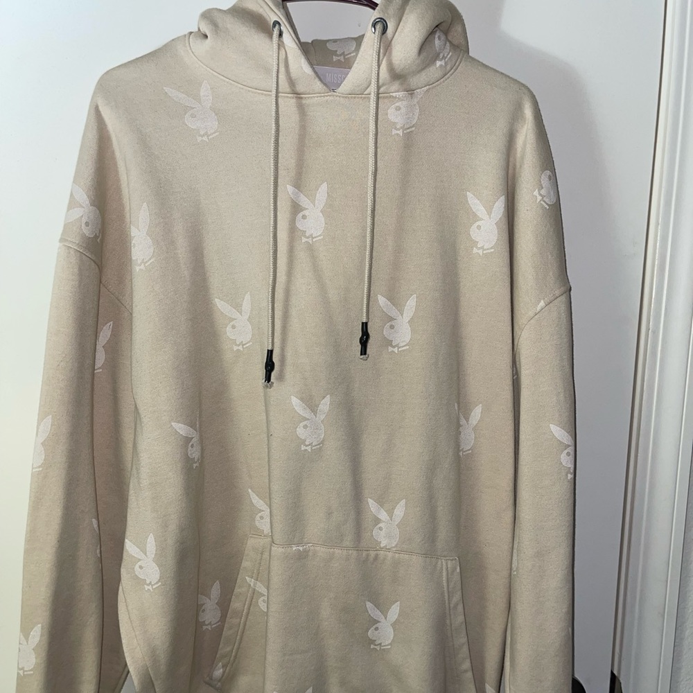Playboy hoodie light cream color size medium misguided playboy collection